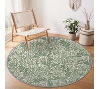 Jaune Vert Tapis Rond Lavable en Machine Tradition William Morris 210 cm | Campagne Plantes Feuilles Tapis Rond imprimé Antidérapant à Poils Courts Doux Tapis pour Salon, Chambre d'enfant