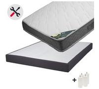 Java - Pack Matelas 140x190 + Sommier Tapissier Démontable 2x20 Lattes Anthracites + Pieds Blancs 15cm G