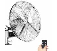 Javptav Ventilateur mural oscillant rétro en métal – 45,7 cm, 3 vitesses, télécommande, argent