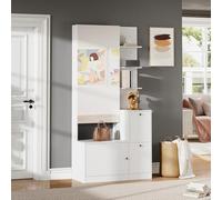 Jaxenor Ensemble vestiaire de couloir avec 2 portes, miroir et armoire à chaussures, armoire de rangement avec 5 étagères, armoire de rangement compacte, blanc