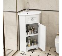 Jaxenor Lavabo d'angle avec meuble bas, portes, poignée en métal, blanc | Lavabo autoportant avec armoire inférieure, corps en MDF imperméable, ensemble de meubles de salle de bain pour salle de bain