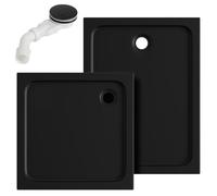 Jaxguom Receveur de douche rectangulaire avec siphon en acrylique noir mat | 4 cm de hauteur, kit complet avec bonde de vidage, ouverture de vidange de 90 mm de diamètre, pour salles de bains modernes