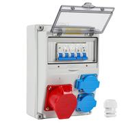 Jaxguom Répartiteur de courant de construction 2 x 230 V Schuko, 1 x CEE 16 | Répartiteur de courant IP65 5 broches entièrement câblé en saillie ABS pour l'intérieur et l'extérieur