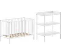JAXX - DINO Baby Set composé d'un lit bébé et d'une étagère à langer, hêtre massif laqué blanc