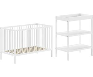 JAXX - DINO Baby Set composé d'un lit bébé et d'une étagère à langer, hêtre massif laqué blanc