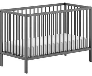 JAXX - DINO Lit de bébé à barreaux 60 x 120 cm, hauteur réglable. Sommier à lattes, hêtre massif laqué anthracite