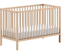 JAXX - DINO Lit de bébé à barreaux 60 x 120 cm, hauteur réglable. Sommier à lattes, hêtre massif laqué naturel