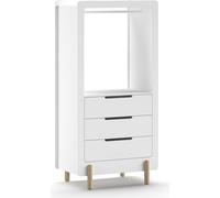 JAXX - SMILE Armoire à étagères avec 3 tiroirs, tablette et tringle à vêtements, finition MDF laqué blanc