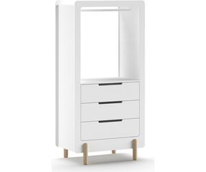 JAXX - SMILE Armoire à étagères avec 3 tiroirs, tablette et tringle à vêtements, finition MDF laqué blanc