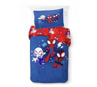 Jay Franco Ensemble de Housse de Couette Kids Marvel Spidey & His Amazing Friends - Literie Ultra-Douce 100% Coton avec taie d'oreiller, Produit sous Officielle, Bleu, 2 pièces pour lit Simple