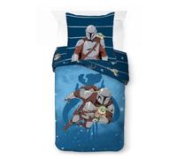 Jay Franco Ensemble de Housse de Couette Kids Star Wars The Mandalorian - Literie Ultra-Douce 100% Coton avec taie d'oreiller, Produit sous Licence Officielle, Bleu, 2 pièces pour lit Simple