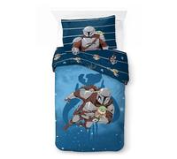 Jay Franco Ensemble de Housse de Couette Kids Star Wars The Mandalorian - Literie Ultra-Douce 100% Coton avec taie d'oreiller, Produit sous Licence Officielle, Bleu, 2 pièces pour lit Simple