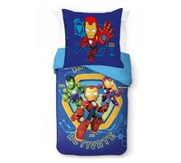 Jay Franco Kids Marvel Iron Man and His Awesome Friends Ensemble de Housse de Couette - Literie Ultra Douce avec taie d'oreiller, Housse Uniquement, Couette Non Incluse, Bleu, 2 pièces Simple