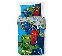 Jay Franco Lego Ninjago Ensemble Housse de Couette - Linge de Lit Ultra Doux pour Enfants avec Taie d’Oreiller, Housse Seulement (Garnissage Non Inclus), Bleu, 2 Pièces Simple