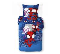 Jay Franco Marvel Spidey et Ses Amis extraordinaires Vroom - Parure de lit Une Personne pour Enfant - Ensemble Housse de Couette et taie d'oreiller 80 x 80 cm - 100% Coton