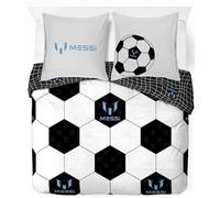 Jay Franco Messi Football Parure de lit - Parure de lit super douce pour enfant avec taie d'oreiller, SEULEMENT HOUSSSE DE COUETTE (remplissage non inclus), Blanc, 3 pièces Lit double