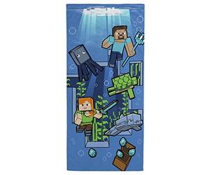Jay Franco Minecraft Aventure sous-Marine - Serviette de Plage - 71x147 cm - 100% Coton