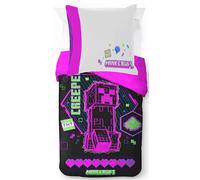 Jay Franco Minecraft Creeper Ensemble Housse de Couette - Linge de Lit Ultra Doux pour Enfants avec Taie d’Oreiller, Housse Seulement (Garnissage Non Inclus), Noir, 2 Pièces Simple
