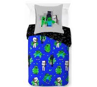 Jay Franco Minecraft Creeper Parure de lit 2 pièces pour enfant avec housse de couette et taie d'oreiller (rembourrage non inclus), blanc