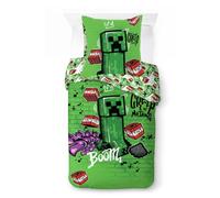 Jay Franco Minecraft Creeper Parure de lit 2 pièces pour enfant super douce avec housse de couette uniquement (rembourrage non inclus), motif Endermen, zombies, bleu, 2 pièces