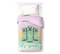 Jay Franco Minecraft Desert Creeper - Ensemble de Couette Simple 100% Coton Parure de Lit Enfant Housse de Couette Coton - Taie d'oreiller 50 x 70 cm Incluse
