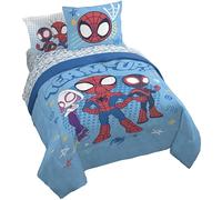 Jay Franco Parure de lit 7 pièces pour grand lit - Parure de lit douce et confortable pour décoration de chambre élégante, bleu clair - Spidey & His Amazing Friends