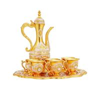 JAYEUW Théière vintage turque - Tasse à café turque - En métal - Avec plateau et 6 verres à thé - Style rétro turc européen - Kit de tasses à thé en métal royal