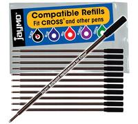 Jaymo - 12 - Recharges de stylo à bille compatibles Noir Cross®. Écriture allemande lisse et pointe moyenne de 1 mm. # 8513
