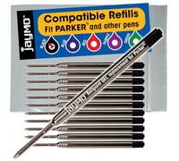 Jaymo - 12 - Recharges de stylo compatibles Parker® avec gel noir. Écriture lisse allemande .7mm pointe moyenne et encre. # 30525PP
