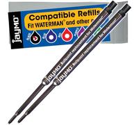 Jaymo - 2 - Recharges de stylo à bille compatibles Waterman®, noir - Encre allemande de couleur lisse avec pointe moyenne de 7 mm - Comparatif à la référence Waterman® S0791030