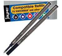 Jaymo - 2 - Stylo pour recharges de roller compatible avec le stylo noir Waterman® - Écriture lisse, encre allemande et pointe fine .5mm - Comparatif à Waterman® # S0112670 / 540951/54090