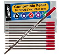 Jaymo - Recharges pour stylo à bille compatibles avec Cross - Écriture lisse - Encre allemande et pointe moyenne de 1 mm (12 rouges)