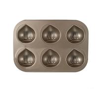 Jayruit Moule à gâteau 6 cavités en forme de châtaigne en acier au carbone pour madeleine, muffins, puddings, dorés, 26 x 18,5 cm (6 trous)