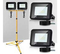 Jayseuw 2x 100W LED Projecteur de chantier Trépied Projecteur Projecteur extérieur Lampe de travail Projecteur de chantier IP66 étanche Blanc froid