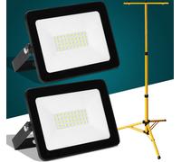 Jayseuw 2x 30W LED Projecteur de chantier Trépied Projecteur Projecteur extérieur Lampe de travail Projecteur de chantier IP66 étanche Blanc froid