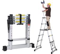 Jayseuw Alu Teleskopleiter 1.7m+2.0m Escabeau escamotable Echelle coulissante Echelle multi-usage Echelle à poser Echelle en aluminium (1.7m+2.0m)