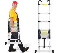 Jayseuw Aluminium Echelle télescopique 4,4M Argent, Echelle extensible avec stabilisateur et crochets amovibles, Echelle pliante, Echelle multi-usages, Echelle double, Echelle de ménage, Echelle extér