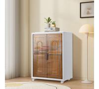Jayseuw Boîte de rangement pliable, 3 niveaux de boîtes de rangement avec porte & roulettes pour la cuisine,le bureau & la maison, blanc
