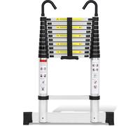 Jayseuw Echelle télescopique professionnelle 3,2M Argent Aluminium Capacité de charge 150kg Echelle multi-usage Pieds en caoutchouc antidérapants avec stabilisateur et crochets amovibles