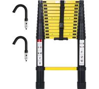 Jayseuw échelle télescopique professionnelle 3,8M noir aluminium capacité de charge 150kg échelle multi-usage pieds en caoutchouc antidérapant avec crochet amovible