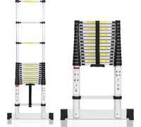 Jayseuw Echelle télescopique professionnelle 4,4M Aluminium Capacité de charge 150kg Echelle polyvalente Pieds en caoutchouc antidérapants avec stabilisateur
