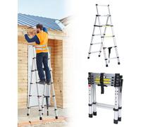 Jayseuw Escabeau télescopique professionnel 1,7M Argent Aluminium Capacité de charge 150kg Escabeau multi-usages Pieds en caoutchouc antidérapants