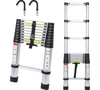 Jayseuw Escabeau télescopique professionnel 2,6M Argent Aluminium Capacité de charge 150kg Escabeau multi-usage Pieds en caoutchouc antidérapant avec Crochet amovible