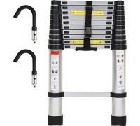 Jayseuw Escabeau télescopique professionnel 3,2M Argent Aluminium Capacité de charge 150kg Escabeau multi-usages Pieds en caoutchouc antidérapants avec crochets amovibles