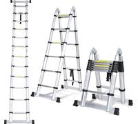 Jayseuw Escabeau télescopique professionnel 3,8M Argent Aluminium Capacité de charge 150kg Escabeau multi-usages Pieds en caoutchouc antidérapants