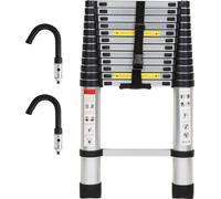 Jayseuw Escabeau télescopique professionnel 3,8M Argent Aluminium Capacité de charge 150kg Escabeau multi-usage Pieds en caoutchouc antidérapant avec Crochet amovible