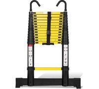 Jayseuw Escabeau télescopique professionnel 3,8M noir Aluminium Capacité de charge 150kg Escabeau polyvalent pieds en caoutchouc antidérapants avec stabilisateur et crochets amovibles