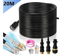 Jayseuw kit tuyau de nettoyage de tuyaux 20M, avec buses fixes + rotatives, 3 adaptateurs, pour nettoyeurs haute pression usuels, kit universel de nettoyage de tuyaux