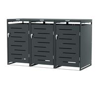 Jayseuw Lot de 3 boîtes à poubelles pour poubelles de 120 et 240 l, 195 x 80 x 115 cm, acier galvanisé, verrouillable, résistant aux intempéries, avec amortisseur à gaz, anthracite