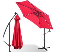 Jayseuw Parasol avec éclairage LED Ø300cm Parasol ampli 360° pivotant Parapluie de jardin Pavillon rouge